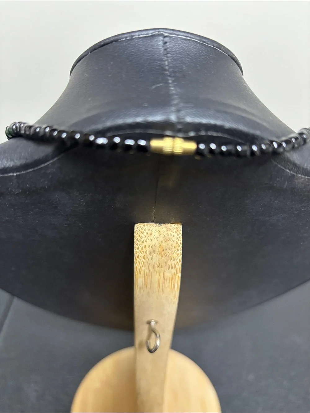 Vintage Black Glass Beaded Bone Pendant Boho Artisan Necklace